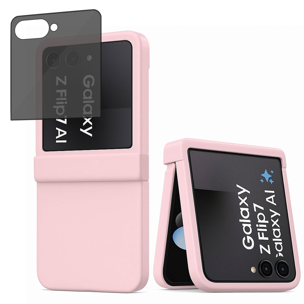 ChiGuard Hoesje & Privacy Screenprotector geschikt voor Samsung Galaxy Z Flip 8 - Privé Gehard Glas Cover - Case - Rose