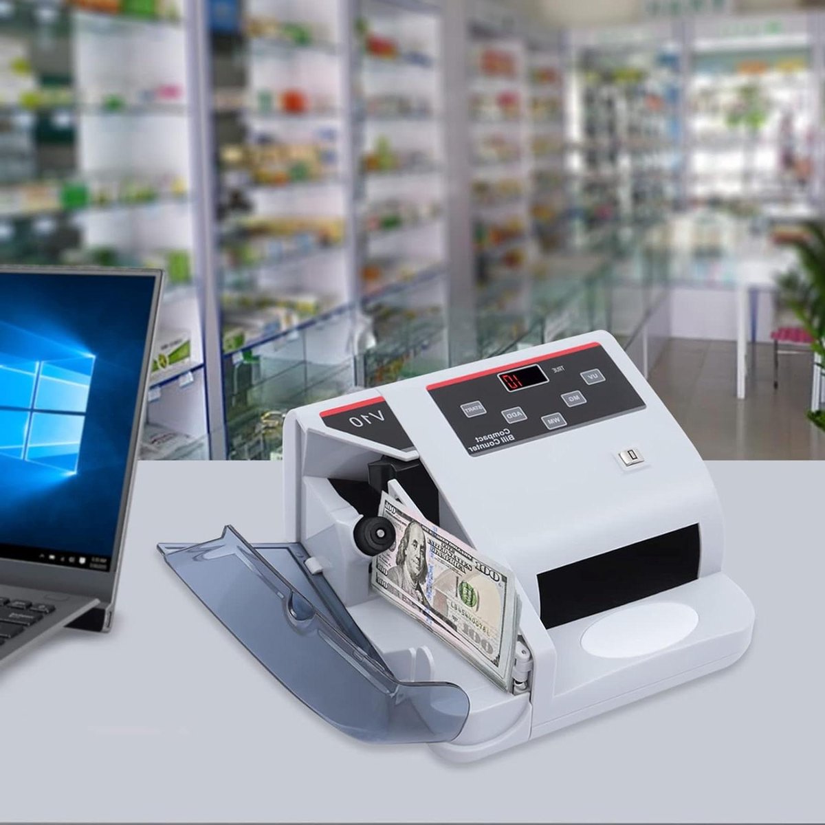 Geldtelmachine - Biljettenteller Bankbiljetten - Geld Tellen - UV MG WM Detectie - 195 cm - Zwart