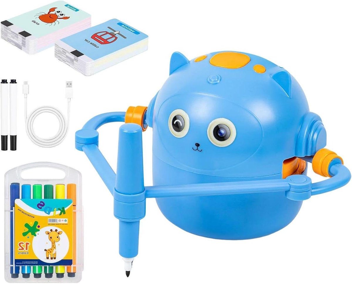 Tekenen Robot Speelgoed - Tekenset Robot - Kinderen Leren Tekenen - 100 Tekenkaarten - 11 x 12.5 cm - Blauw