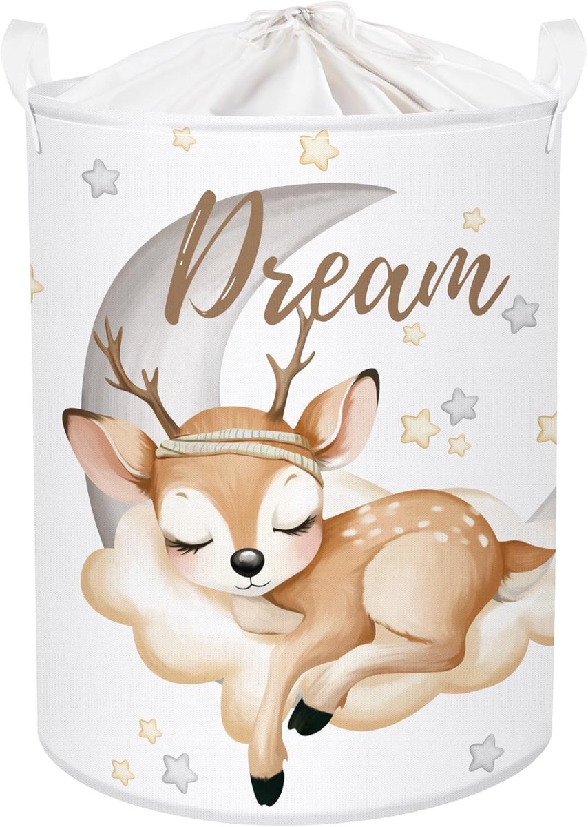 SnelShoppen - Inklapbare Wasmand Slapende Dieren 63L - Opbergmand voor Kinderen - Hert Design - Perfecte Speelgoed Doos voor Jongens en Meisjes - Kind