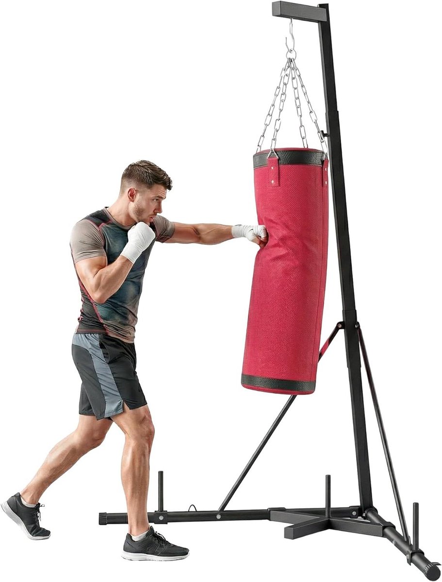 Bokszak Standaard - Bokszakhouder Vrijstaand - Thuis Trainen - Verstelbare Hoogte - 185-231 cm - Rood