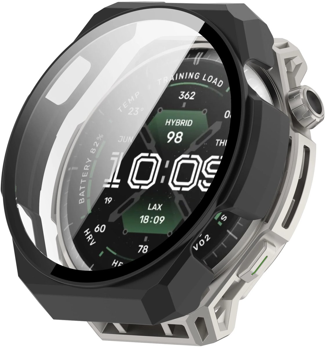 Strap-it hard case hoesje met glasplaat geschikt voor Amazfit Balance 3 (zwart) – stevige beschermcase met geïntegreerde screen protector – optimale kras- en stootbescherming voor je smartwatch