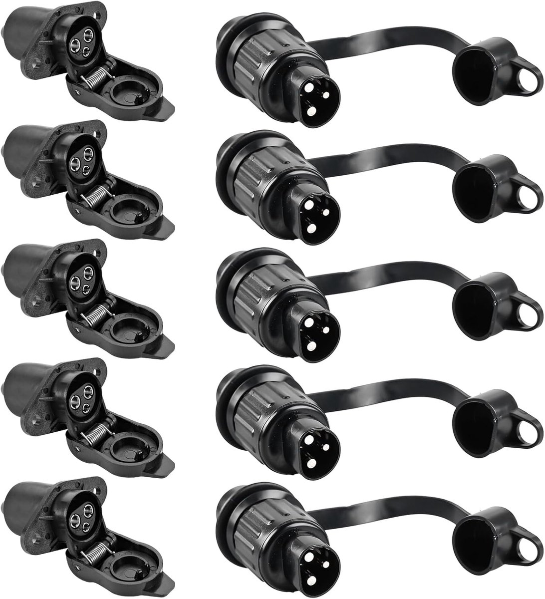 Trailer 3-polige stekker 12V - 5-pack - waterdichte adapter - geschikt voor vrachtwagen en caravan - SnelShoppen