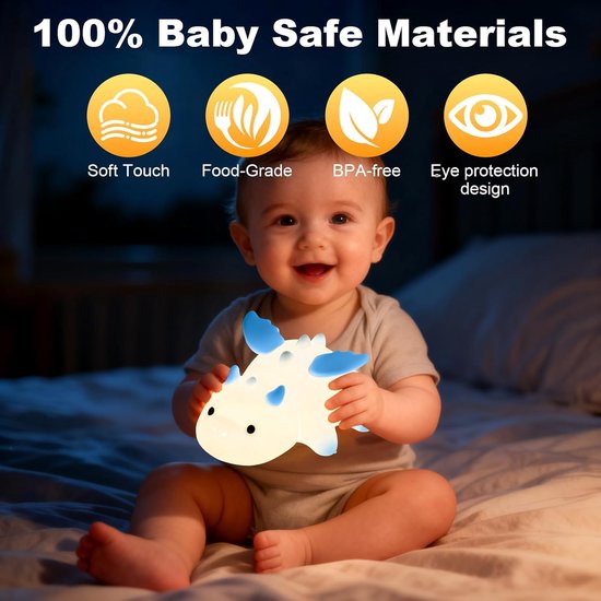 Nachtlampje in de vorm van een draak voor kinderen - 7-kleuren LED-nachtlampje - Met timer - Zacht - Dimbaar - Siliconenmateriaal - Magnetische functie - USB-oplaadbaar (1200 mAh) - Een cadeau voor baby's, meisjes en jongens - Blauw — afbeelding 2