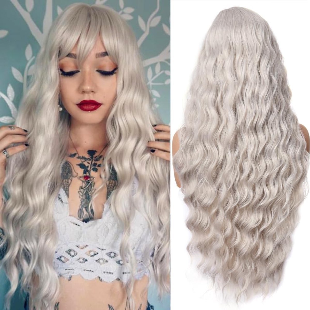 Women's Wig Long Curly Wigs for Women with Bangs Natural Long Curls Ginger Red Wig Anime Cosplay Halloween 28 Inches - ShopVlot