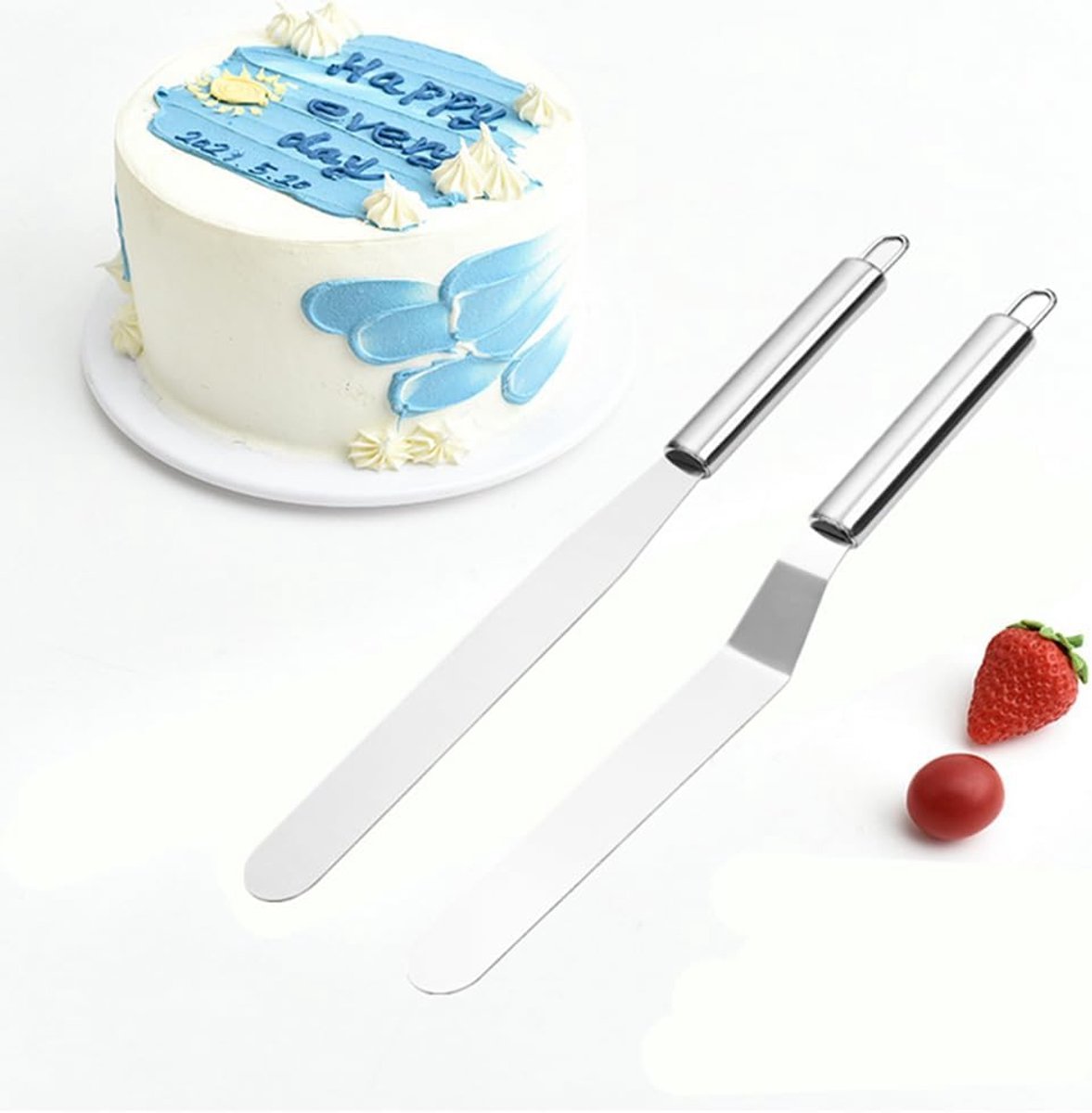 SnelShoppen - 2-delige 20cm RVS Taartschep, Taartdecoratie Spatel met RVS Handvat voor Thuis, Keuken of Bakkerij