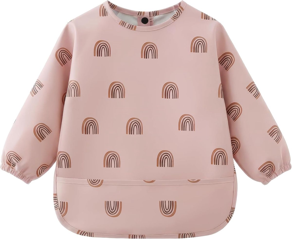 SnelShoppen - Waterproof Baby Bibs met Lange Mouwen, Waterdichte Kleding voor Peuters, PU Materiaal, Unisex Regenboog Baby Slabbetjes voor Eten en Spe
