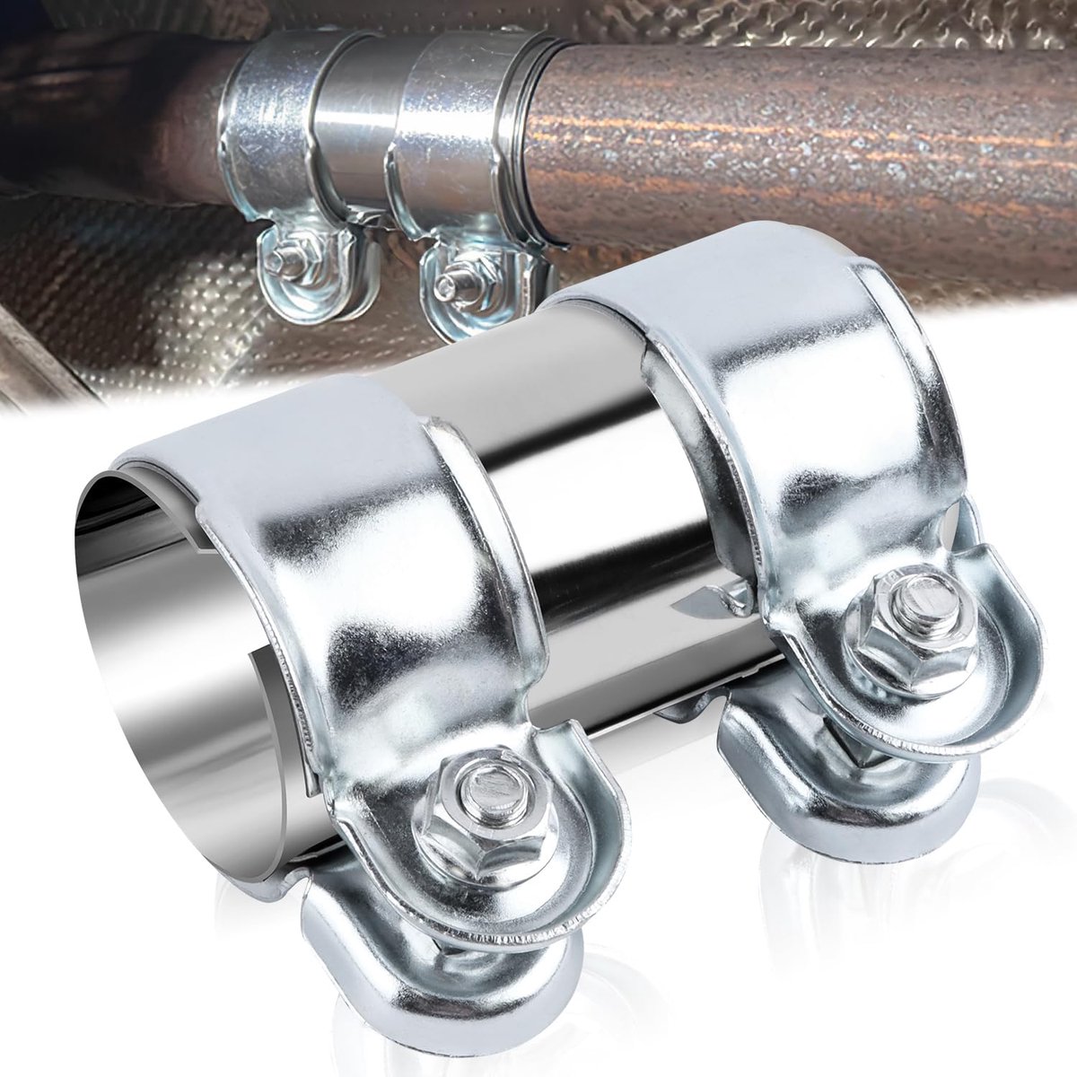 Exhaust Clamp, Exhaust Pipe Connection, Exhaust Sleeve, 50 x 95 mm, Double Clamp Clamp for Exhaust Pipe Made of - ShopVlot