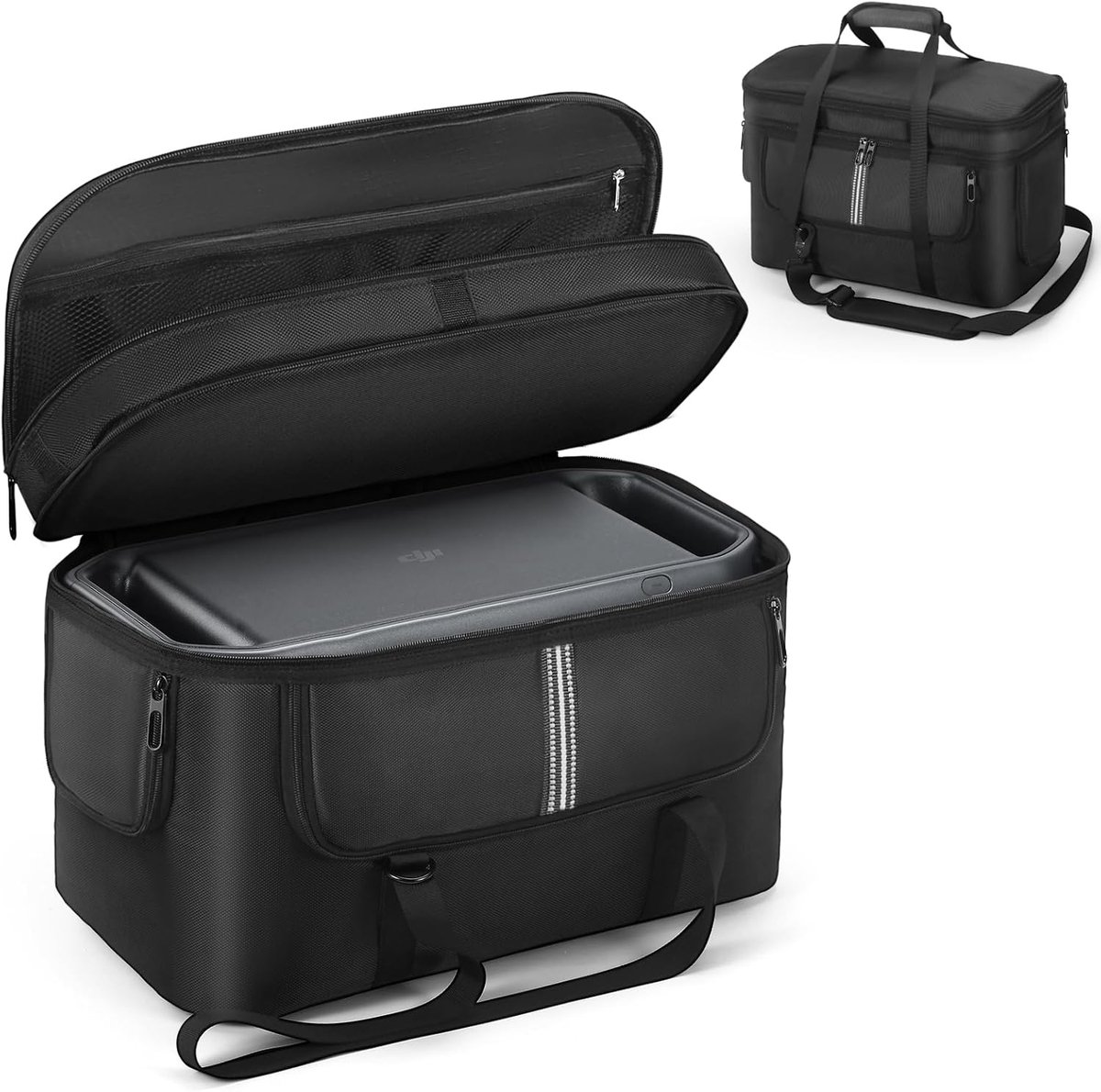 SnelShoppen - Soft Opbergtas Geschikt voor DJI Power 1000 Draagbare Accu Voedingsopslag Tas voor Buitenapparatuur, Dubbel Opberg Niveau, Zwart