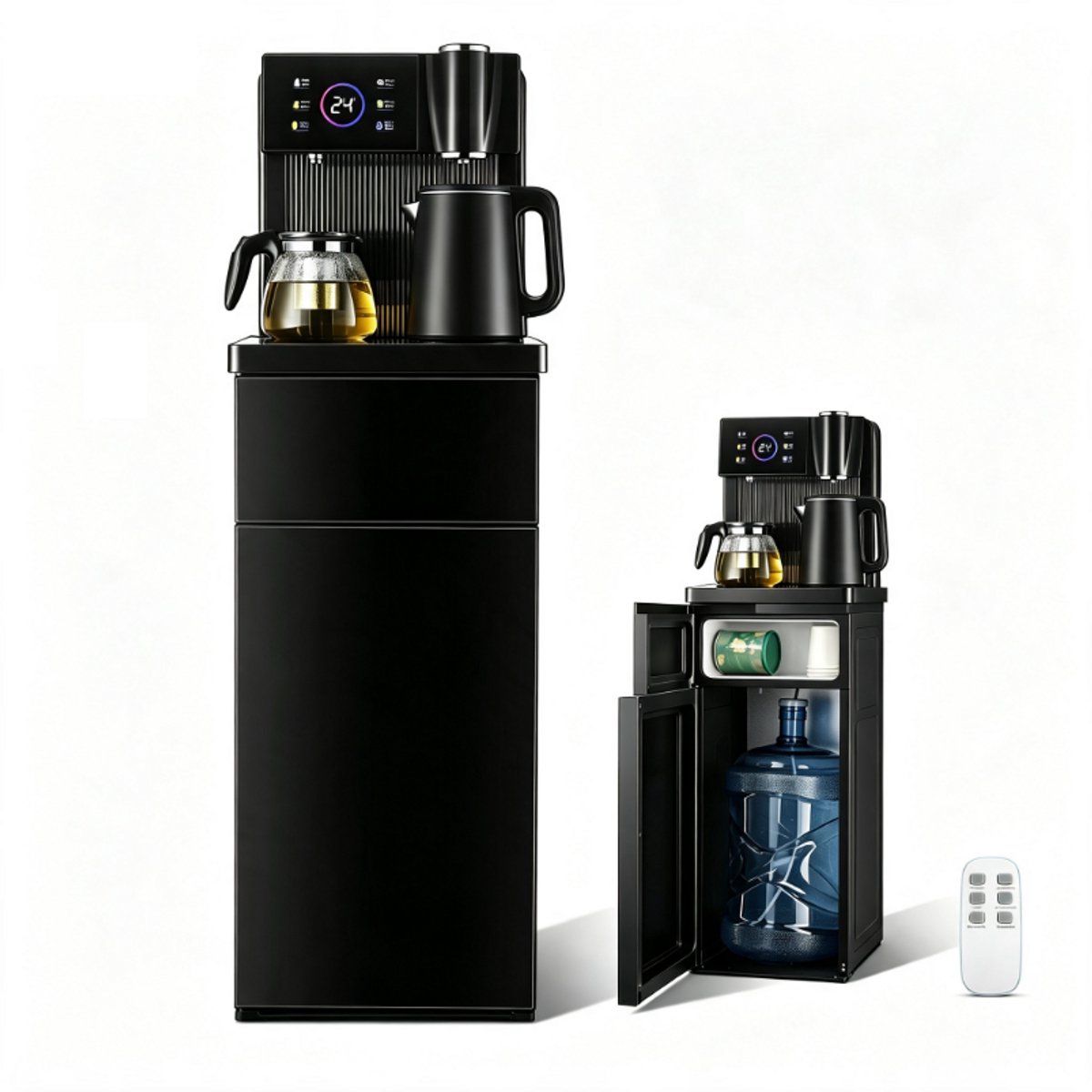 Onderladingswaterdispenser Zwart – 6 Temperatuurstanden Touchscreen & Afstandsbediening – Geschikt voor 5 Gallon Flessen (18,9L) – Koud & Warm Water