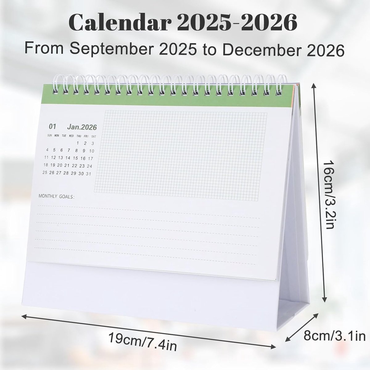 SnelShoppen - Tafel Kalender 2025-2026, Staande Maandkalender 16 Maanden, 19 x 16 x 8 cm, Witte Planner voor Kantoor, Thuis, School - Overzichtelijke
