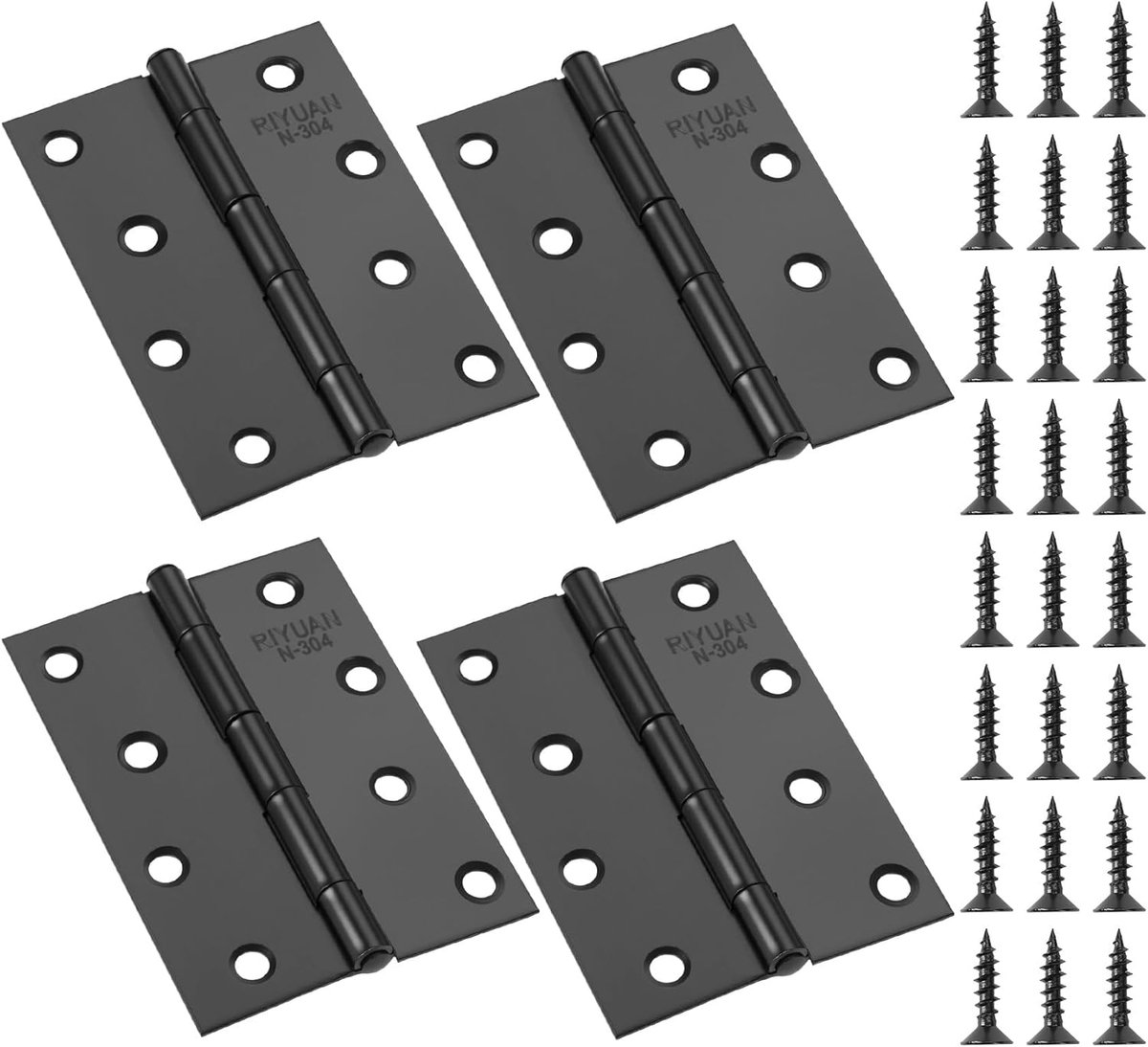 SnelShoppen - 4 Deur Scharnieren, RVS, Piano Scharnier, Zwart, 100 x 70 x 1 mm, Roestvrijstalen Scharnieren voor Deuren en Meubels, Inclusief 48 Schro