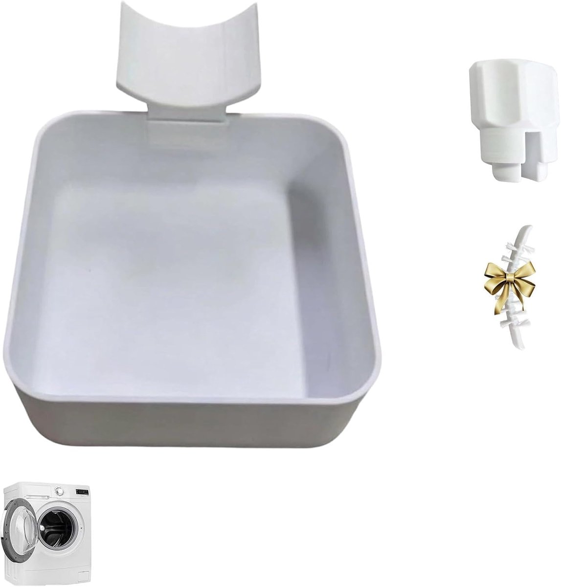 Lekbak wasmachine - Lekbak - 4-delige Set - Inclusief Universele Watergeleider, Reinigingsborstel en Bevestigingsmoer - Wit