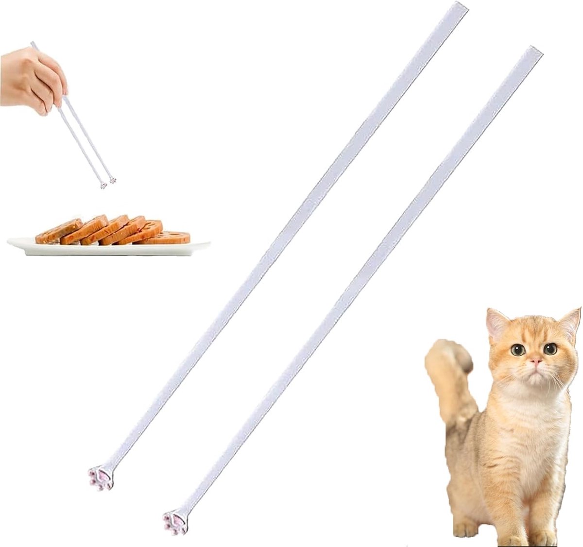 Chopsticks voor katten 18 cm - herbruikbaar - schattige pootafdruk - leuk voor kattenliefhebbers - ShopVlot