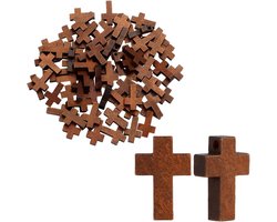 SnelShoppen - Houten Kruis 60 Stuks 21 x 14 x 5 mm Koffie Zwart Crème Wit Houten Kruis met 1,5 mm Boorgat voor Religieuze Ceremonies Dagelijks Draagca