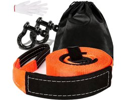 Auto Sleepkabel - 5 Meter 5 Ton Trekband - Polyester Bergingslijn - Offroad Sleepkoord - Auto Trekkoord voor Pechhulp - Inclusief Sjorklemmen Handschoenen en Opbergtas