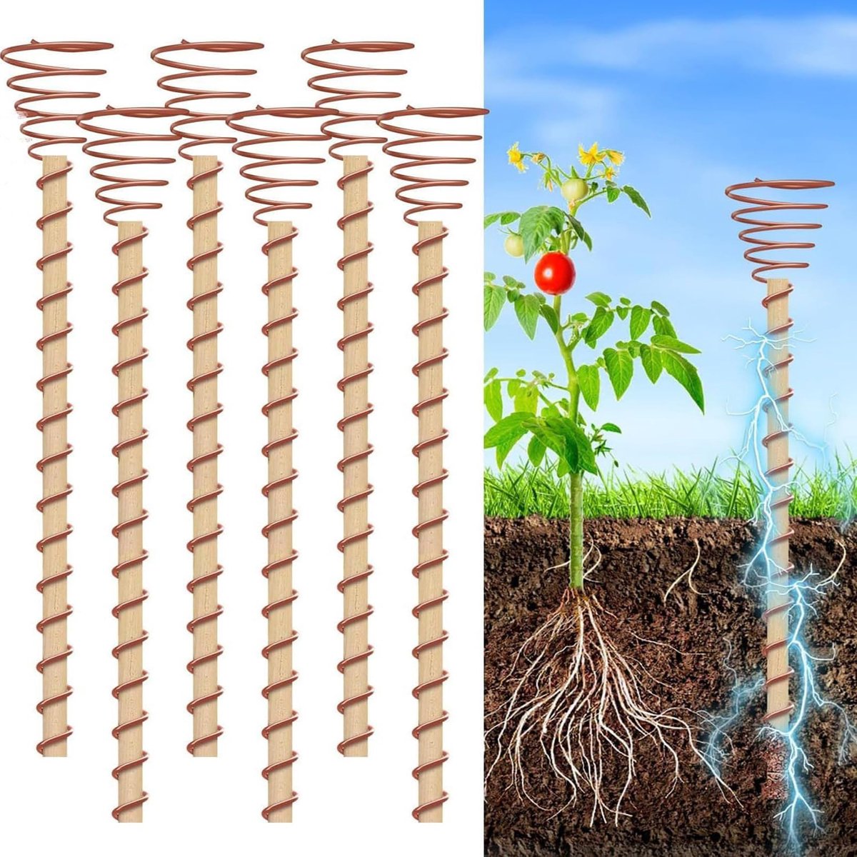 6 stuks Elektrocultuur Plantenstaken - 30 cm Koperen Antenne voor Elektrocultuur in de Tuin - Koperen Spoel voor Tuin - Koperdraadstaven voor Plantengroei - Accessoires voor Plantenvoeding