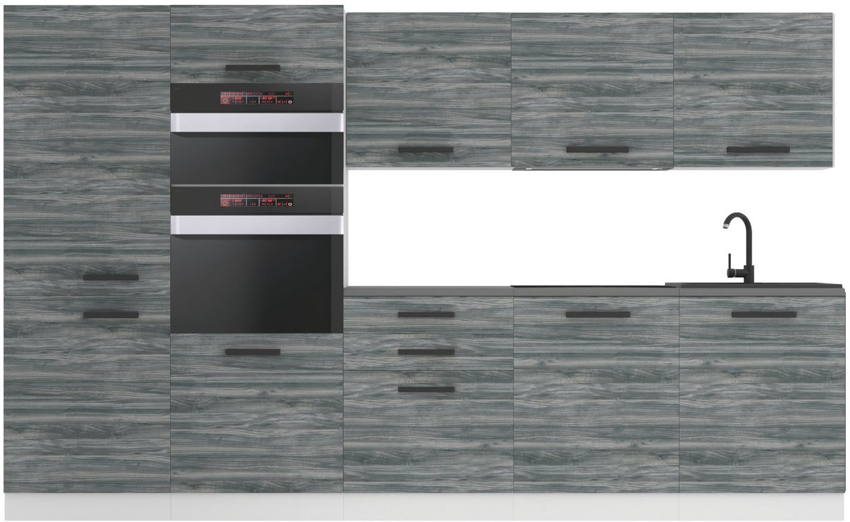 BELINI Keukenblok GRACE - Keukenmeubel Set 300 cm Glamour Wood zonder Werkbladen - Boven- en Onderkasten