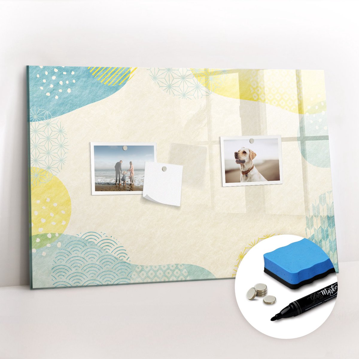 Tulup Whitebord - Patroonframe - 60 x 40 cm - Veelkleurig Magnetisch Memobord - Gratis 5 Sterke Magneten + Whiteboard Marker & Wisser - Moderne Wanddecoratie - Foto Magneetbord - Planning Muur