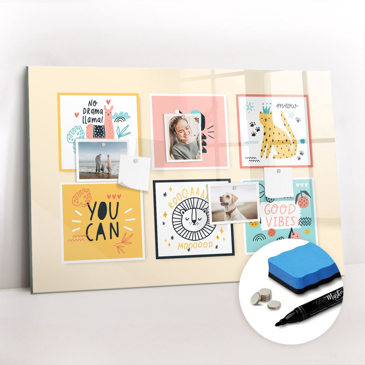 Tulup Whitebord - Motiverende slogans - 90 x 60 cm - Veelkleurig Magneetbord Rechthoekig - Gratis 5 Sterke Magneten + Whiteboard Marker & Wisser - Scandinavisch Design Bord - Memobord Keuken - Organiseer Je Bureau