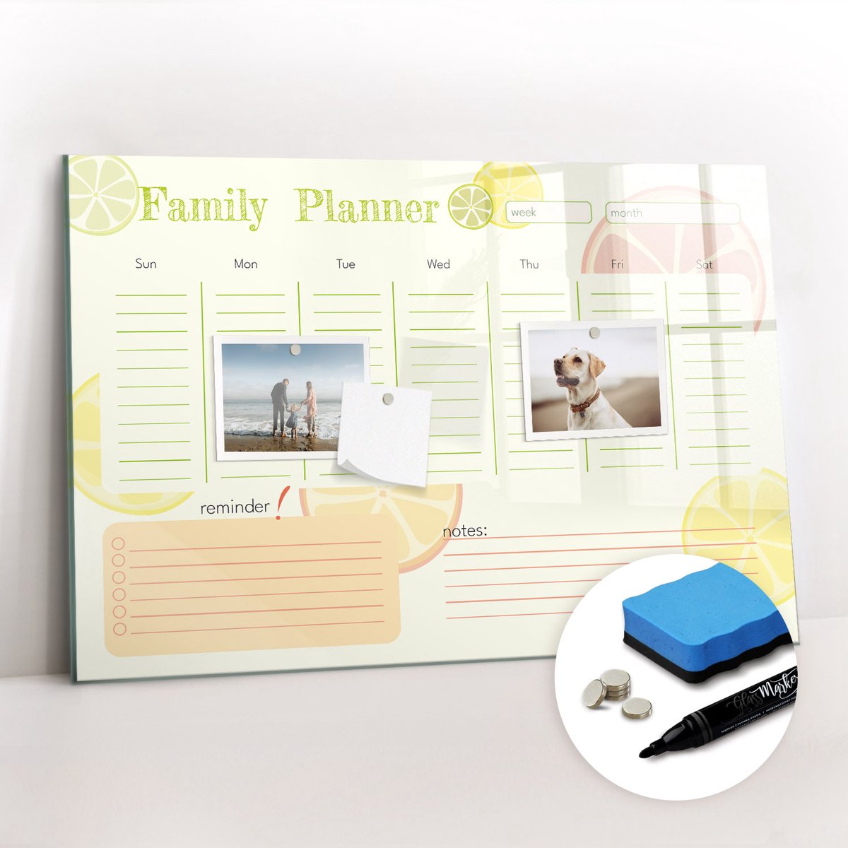 Tulup Whitebord - Gezinsplanner - 60 x 40 cm - Veelkleurig Memobord Glas - Gratis 5 Sterke Magneten + Whiteboard Marker & Wisser - Wanddecoratie Kantoor - Magnetisch Bord - Inspiratiebord Kantoor