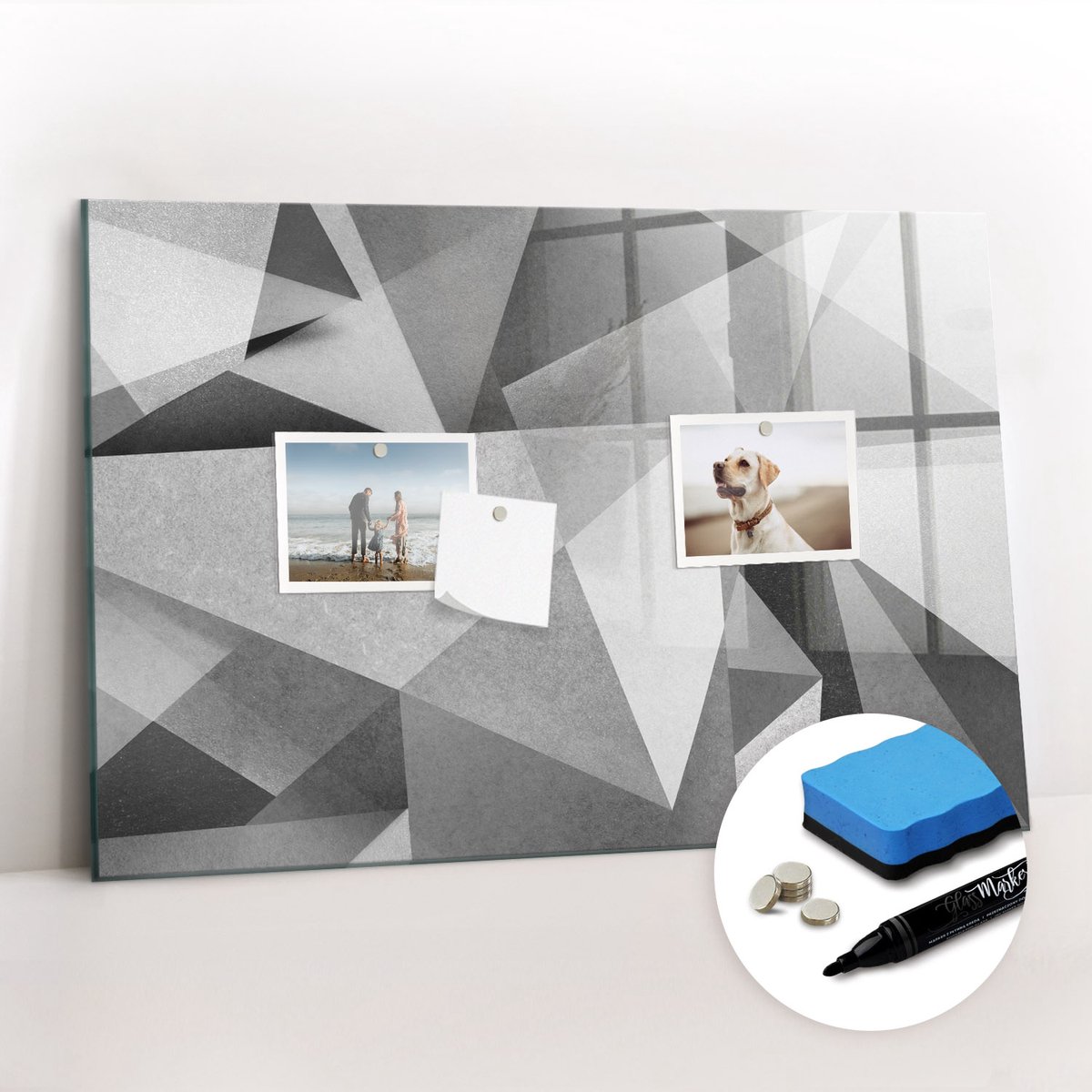 Tulup Whitebord - 3D-abstractie - 60 x 40 cm - Grijs Memobord Magnetisch - Gratis 5 Sterke Magneten + Whiteboard Marker & Wisser - Scandinavisch Design Bord - Magneetbord Design - Organiseer Je Bureau