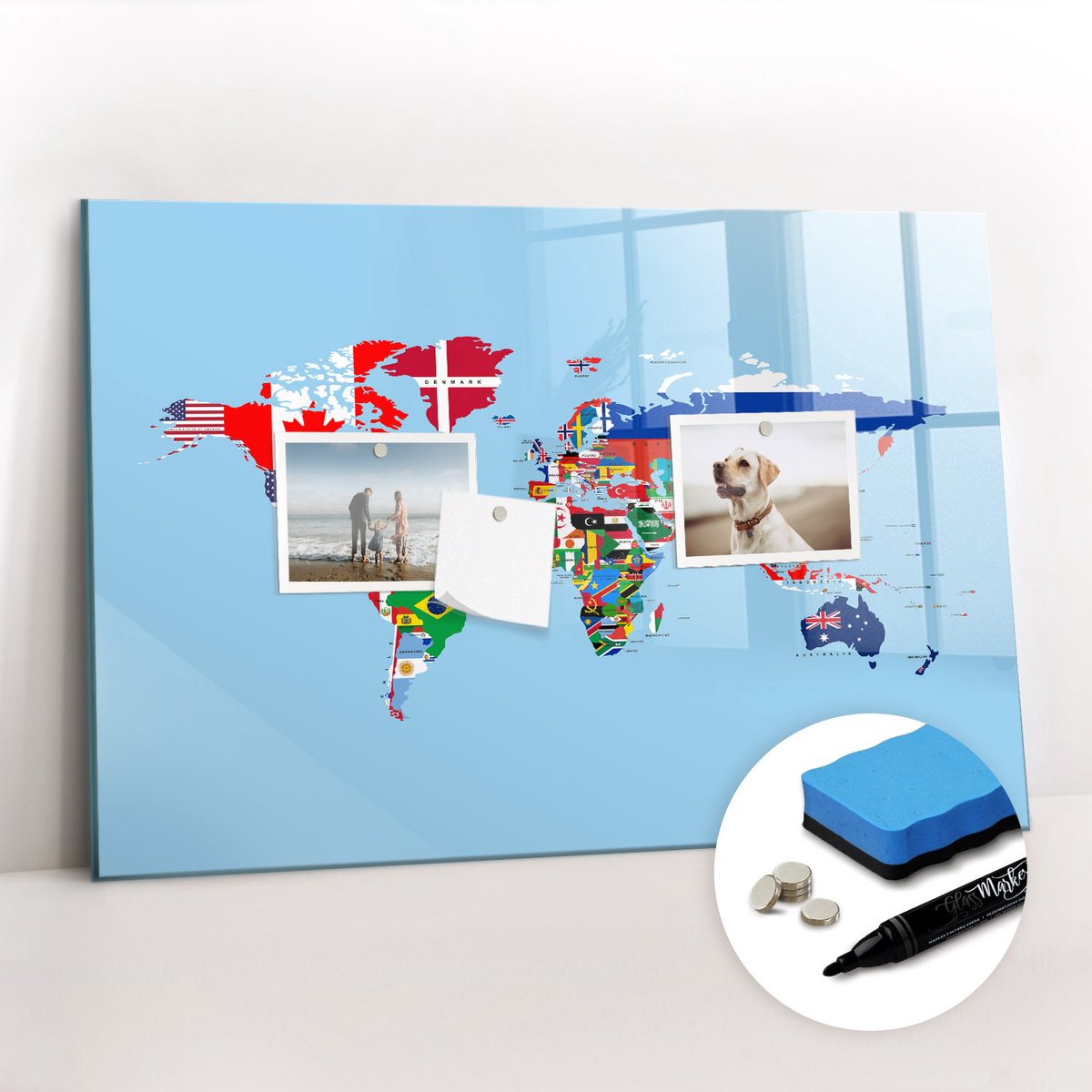 Tulup Whitebord - Vlaggenkaart - 60 x 40 cm - Veelkleurig Magnetisch Memobord - Gratis 5 Sterke Magneten + Whiteboard Marker & Wisser - Interieur Accessoires Kantoor - Magnetisch Memobord - Productiviteit Tools