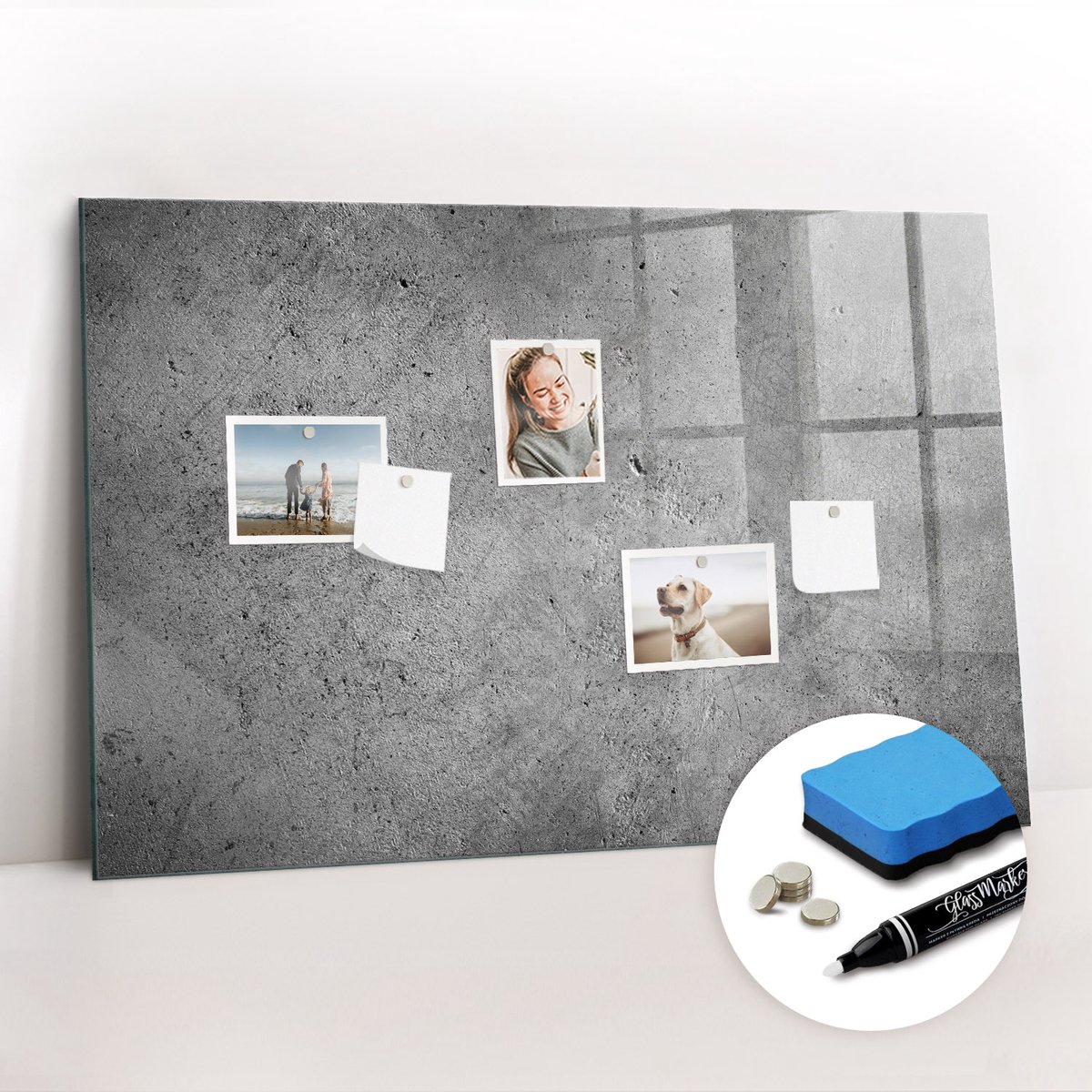 Tulup Whitebord - Industriële muur - 90 x 60 cm - Grijs Magneetbord Foto - Gratis 5 Sterke Magneten + Whiteboard Marker & Wisser - Minimalistisch Prikbord - Magnetisch Bord Kind - Planning Muur