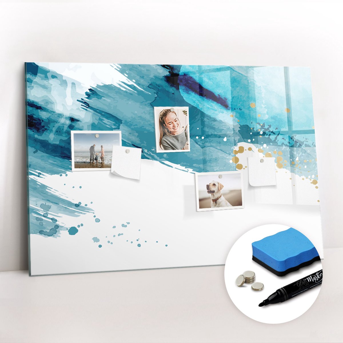 Tulup Whitebord - Penseelstreken - 90 x 60 cm - Turkoois Magnetisch Bord - Gratis 5 Sterke Magneten + Whiteboard Marker & Wisser - Stylish Memo Board - Magneetbord Rechthoekig - Planning Muur