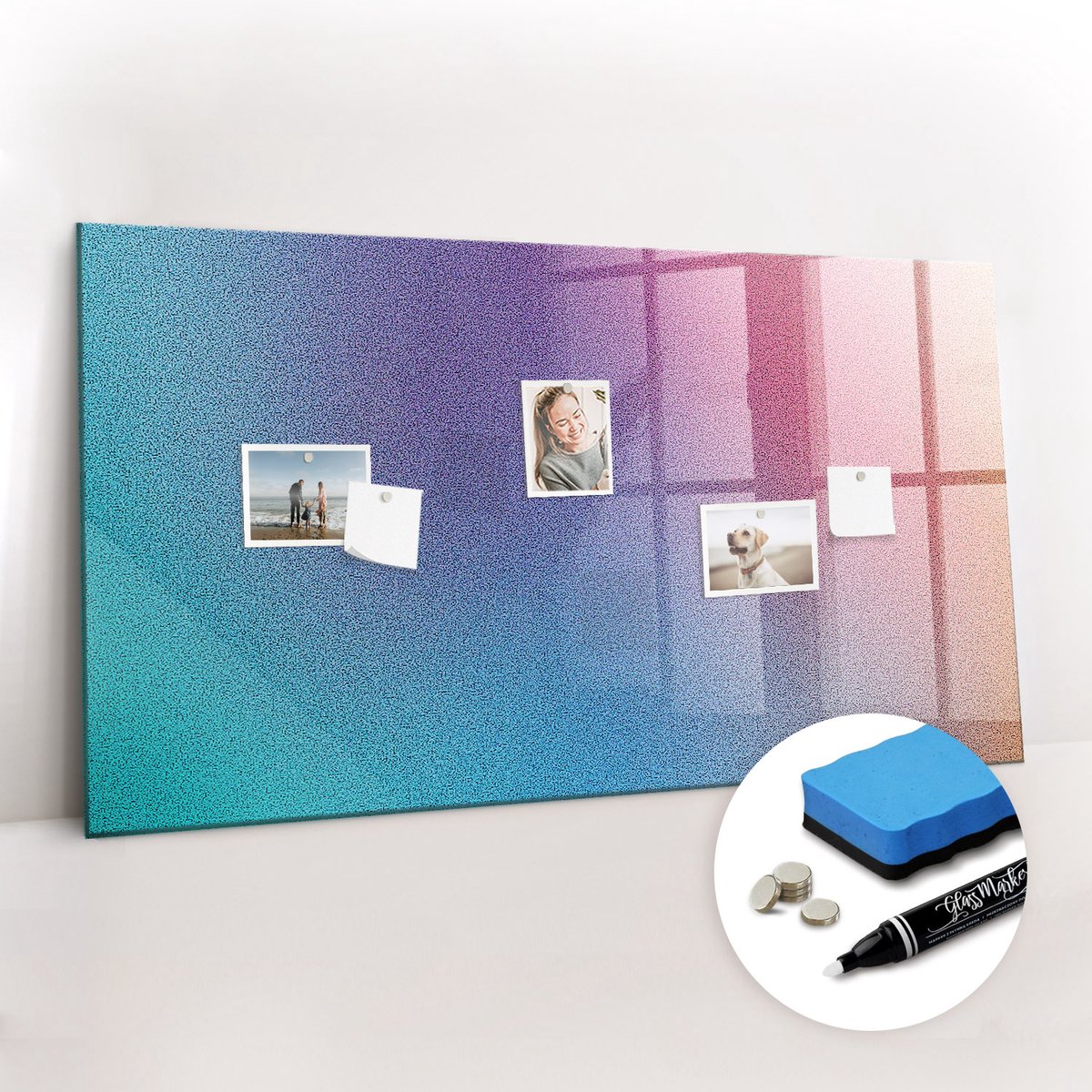 Tulup Whitebord - Gradiëntpatroon - 120 x 60 cm - Veelkleurig Memobord Magnetisch - Gratis 5 Sterke Magneten + Whiteboard Marker & Wisser - Wanddecoratie Kantoor - Magneetbord Foto - Ideeënbord Thuiswerkplek