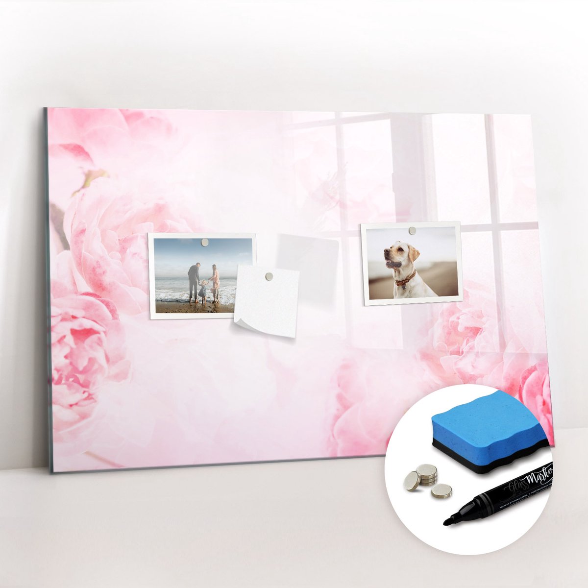 Tulup Whitebord - Bloeiende tuinbloemen - 60 x 40 cm - Roze Magneetbord Muur - Gratis 5 Sterke Magneten + Whiteboard Marker & Wisser - Wanddecoratie Kantoor - Memobord Keuken - Ideeënbord Thuiswerkplek