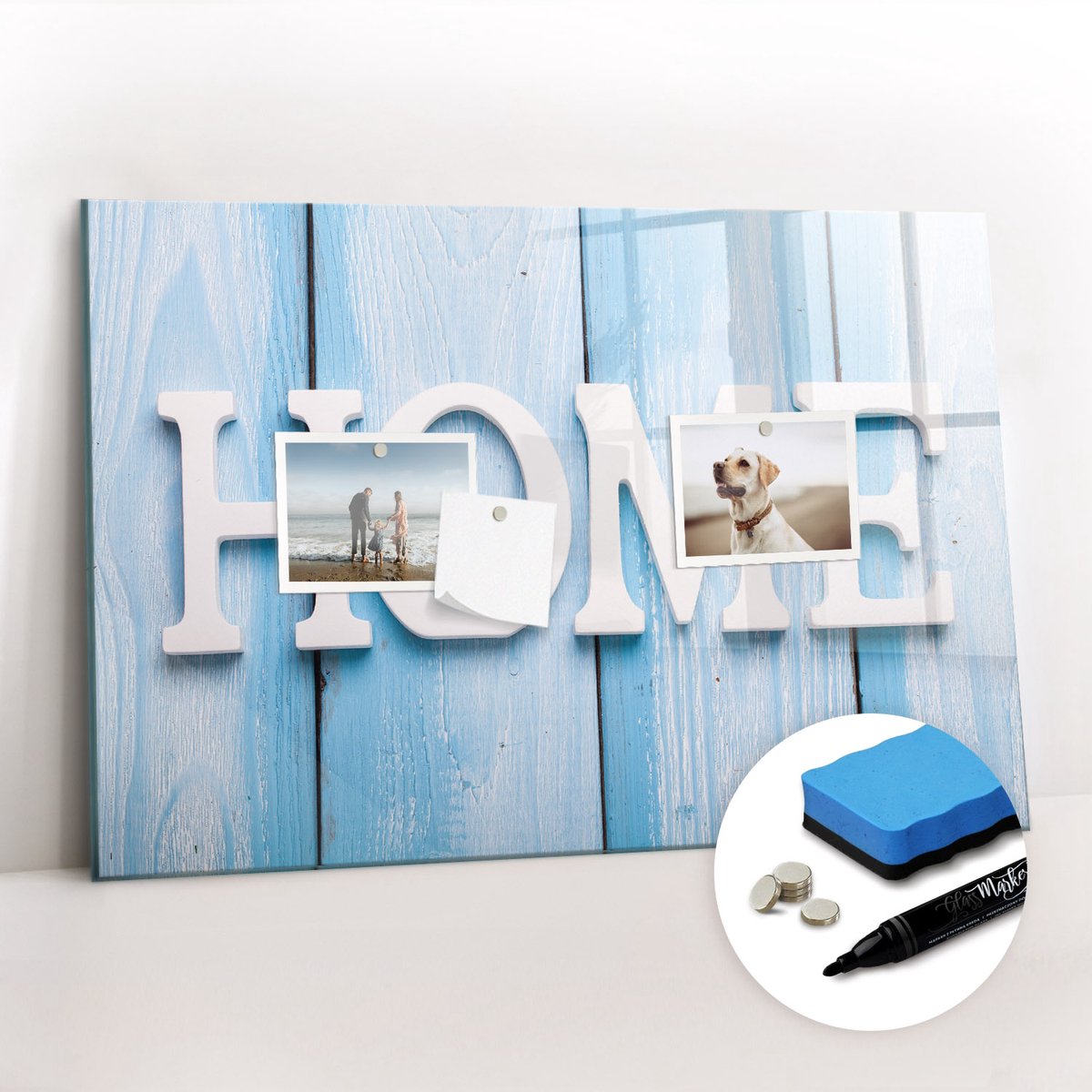 Tulup Whitebord - Huisnaambord voor het gezin - 60 x 40 cm - Blauw Magnetisch Bord - Gratis 5 Sterke Magneten + Whiteboard Marker & Wisser - Design Memobord - Memobord Magnetisch - Productiviteit Tools