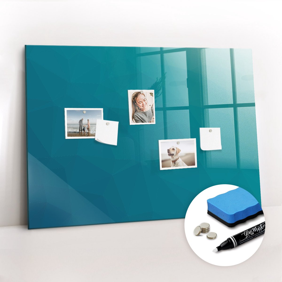 Tulup Whitebord - Mariene abstractie - 100 x 70 cm - Turkoois Magnetisch Bord Kind - Gratis 5 Sterke Magneten + Whiteboard Marker & Wisser - Interieur Accessoires Kantoor - Magnetisch Bord - Ideeënbord Thuiswerkplek