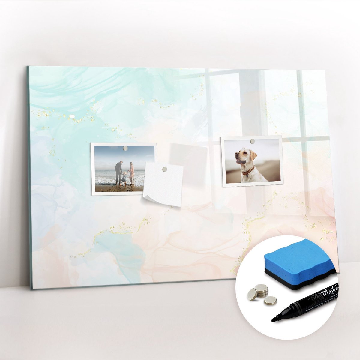 Tulup Whitebord - Aquarel marmer - 60 x 40 cm - Veelkleurig Magnetic Board - Gratis 5 Sterke Magneten + Whiteboard Marker & Wisser - Interieur Accessoires Kantoor - Magneetbord Design - Planning Muur