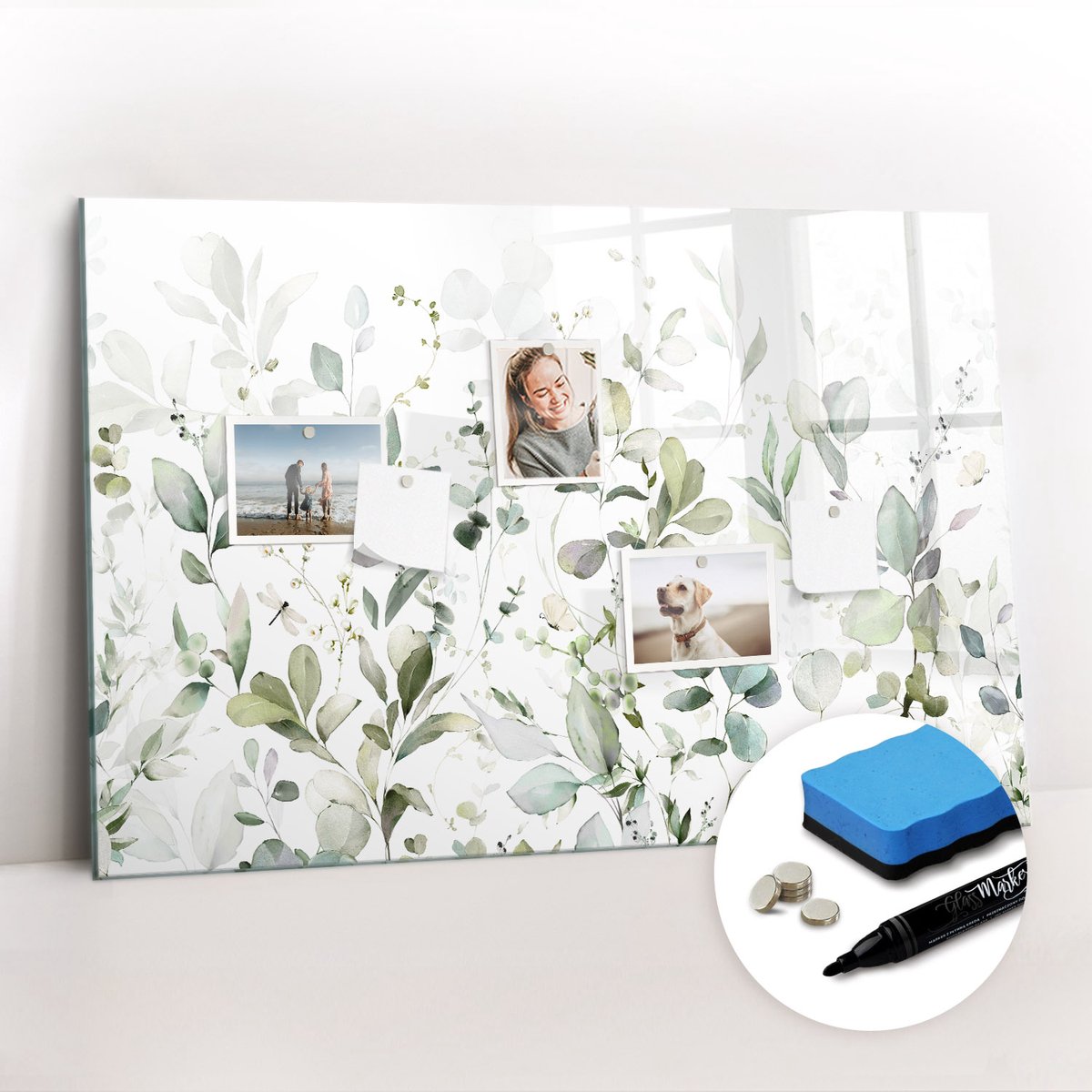 Tulup Whitebord - Sierbladplanten - 90 x 60 cm - Groente Memobord Keuken - Gratis 5 Sterke Magneten + Whiteboard Marker & Wisser - Moderne Wanddecoratie - Magnet Board - Notitiebord Werkplek
