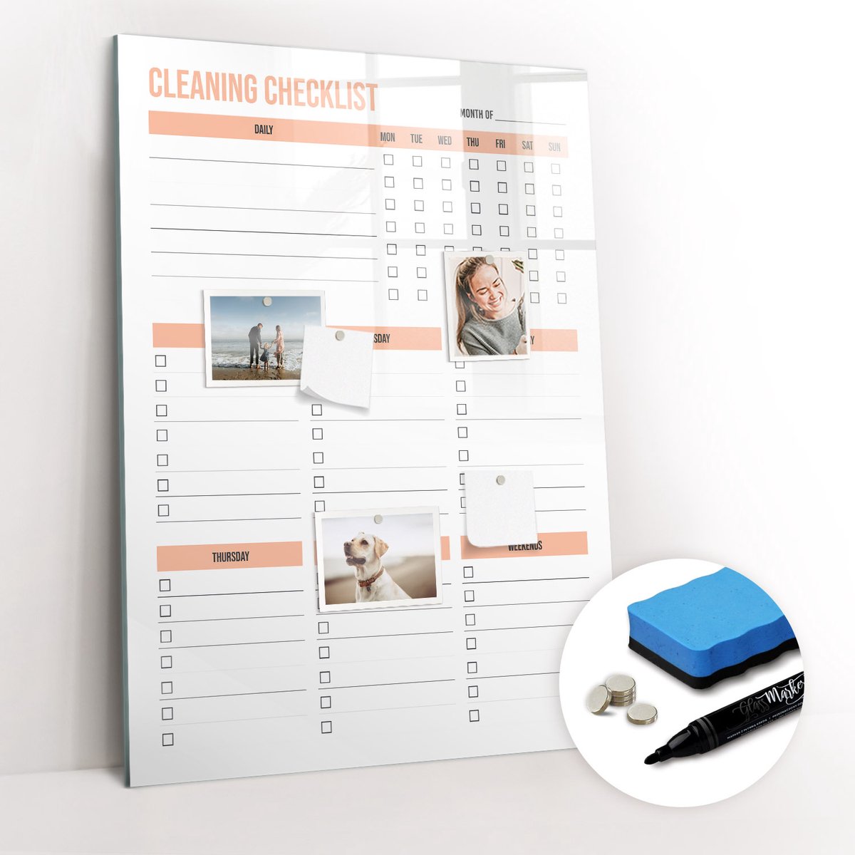 Tulup Whitebord - Schoonmaakplanner voor kantoren - 70 x 100 cm - Oranje Magneetbord Muur - Gratis 5 Sterke Magneten + Whiteboard Marker & Wisser - Minimalistisch Prikbord - Magnetic Board - Notitiebord Werkplek