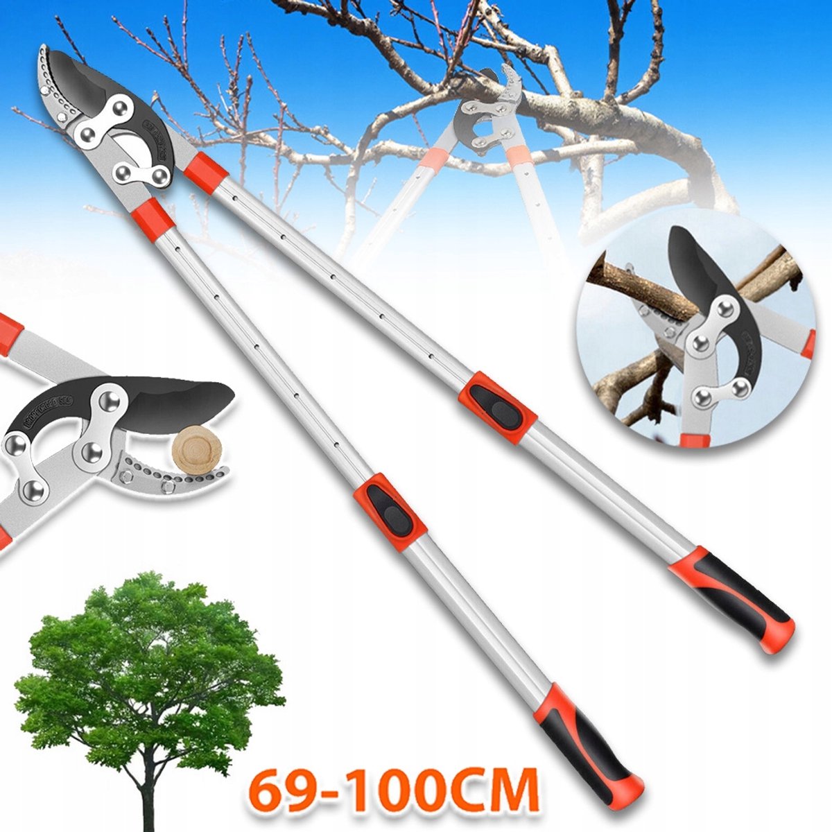 Telescopische Takkenschaar 69-100 cm Met SK-5 Stalen Messen - Antislip Handgreep 70 mm Snijcapaciteit Opvouwbaar Snelwisselmes - Voor Tuin, Boomgaard En Bosbouw