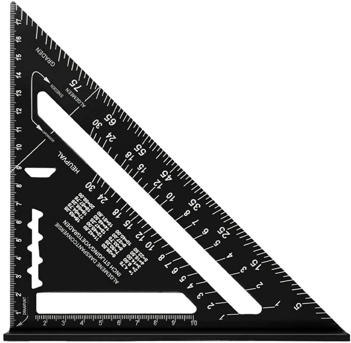 SSTRWGOOD Hoekmeter - 7 Inch Aluminium Winkelhaak met Duidelijke Schaalverdeling - Geschikt voor Timmerman, Dakdekker en Ingenieur - Verchroomd, Rostvrij, Verzinkt Vervormingsbestendig - Met Omrekeningstabel Achterzijde - 180mm