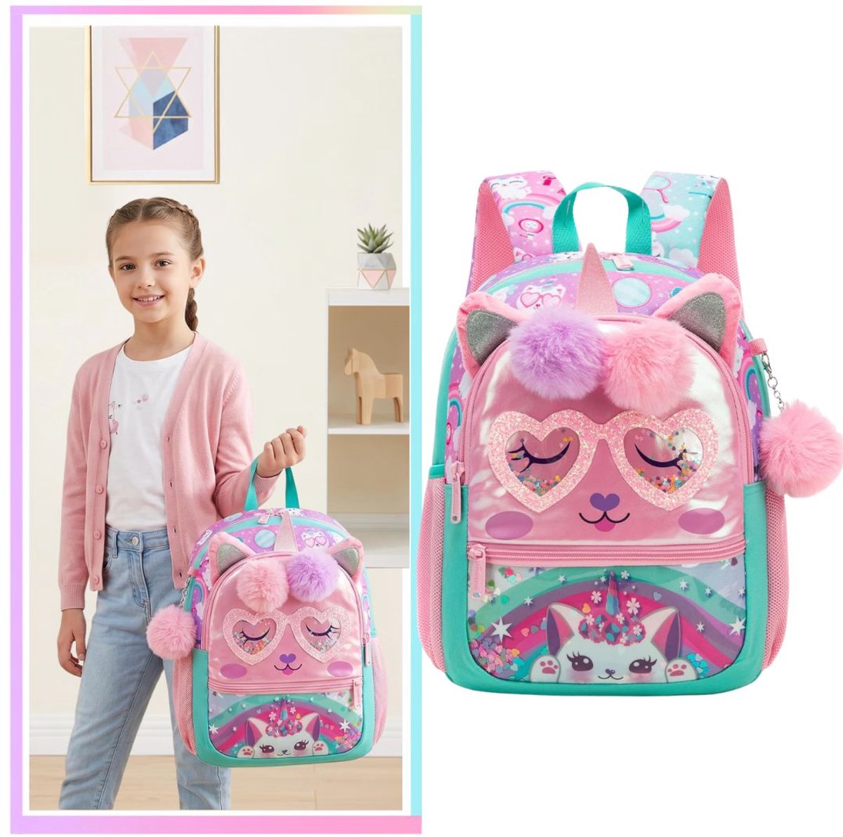 Zavio® Boekentas Meisjes Lagere School - Schooltas Eersteleerjaar Groot - Roze