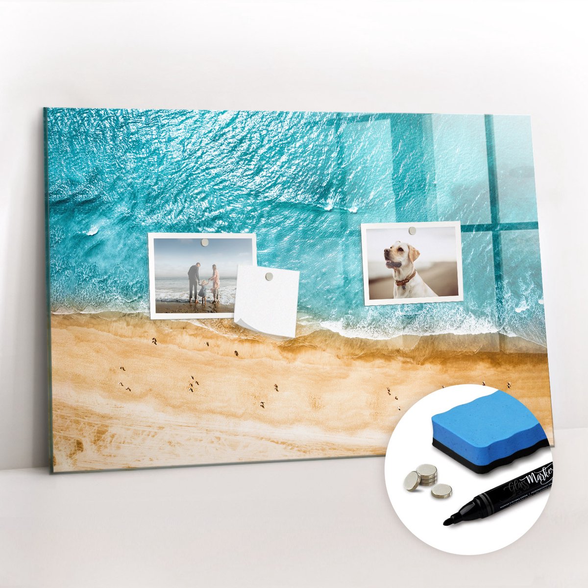 Tulup Whitebord - Mensen die op het strand wonen - 60 x 40 cm - Veelkleurig Memo Magneetbord - Gratis 5 Sterke Magneten + Whiteboard Marker & Wisser - Stylish Memo Board - Magneetbord Keuken - Organiseer Je Bureau
