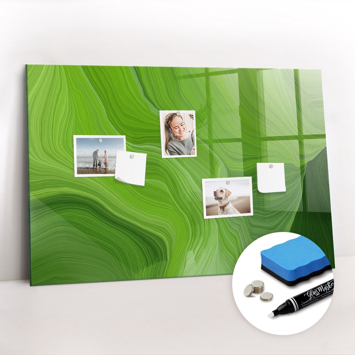 Tulup Whitebord - Moderne golven - 90 x 60 cm - Groente Magnetisch Wandbord - Gratis 5 Sterke Magneten + Whiteboard Marker & Wisser - Design Memobord - Magnetisch Wandbord - Inspiratiebord Kantoor