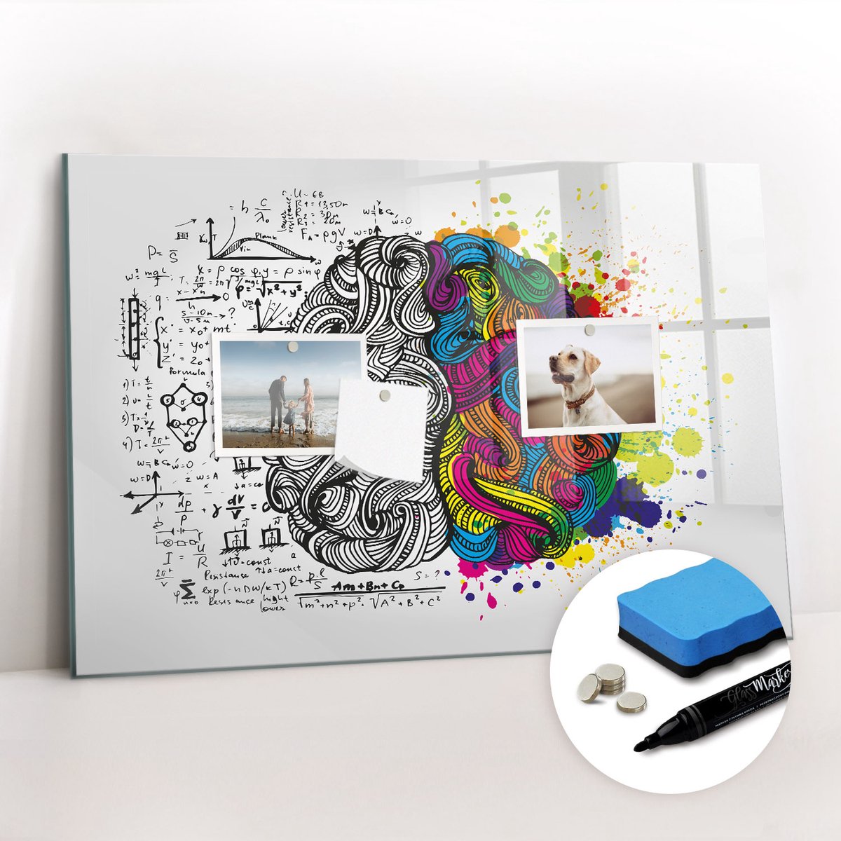 Tulup Whitebord - Medische hersenabstractie - 60 x 40 cm - Veelkleurig Magneetbord Design - Gratis 5 Sterke Magneten + Whiteboard Marker & Wisser - Organizer Muur - Foto Magneetbord - Notitiebord Werkplek