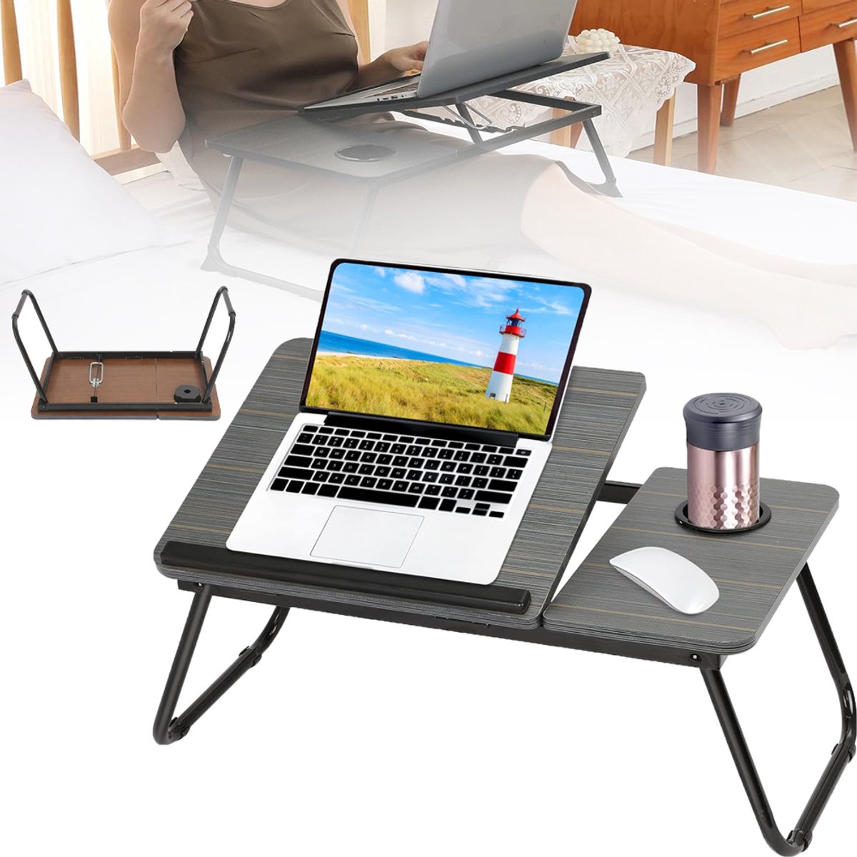 Draagbare, Opklapbare Tafel Met Kantelverstelling En 5 Hoogte-Instellingen - Lichtgewicht Aluminium Poten Van Koolstofstaal Draagvermogen 45 kg - Perfect Voor Thuis, Studentenkamer En Op Reis