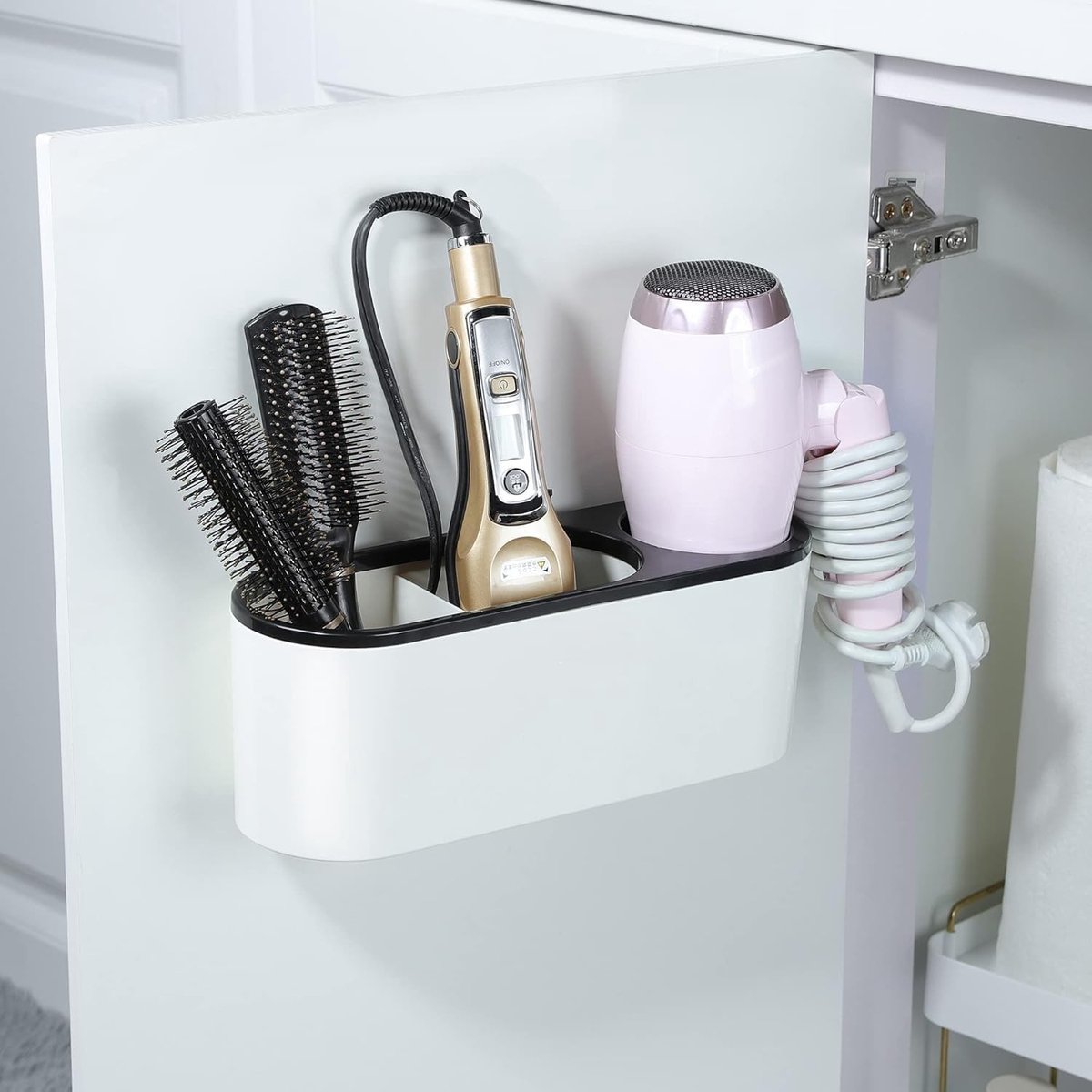 Omgoods - Föhn Houder - Haardroger Organizer - Badkamer Tool - Wit - Krultang Opslag - Praktisch en Ruimtebesparend - Geschikt voor Stijltangen