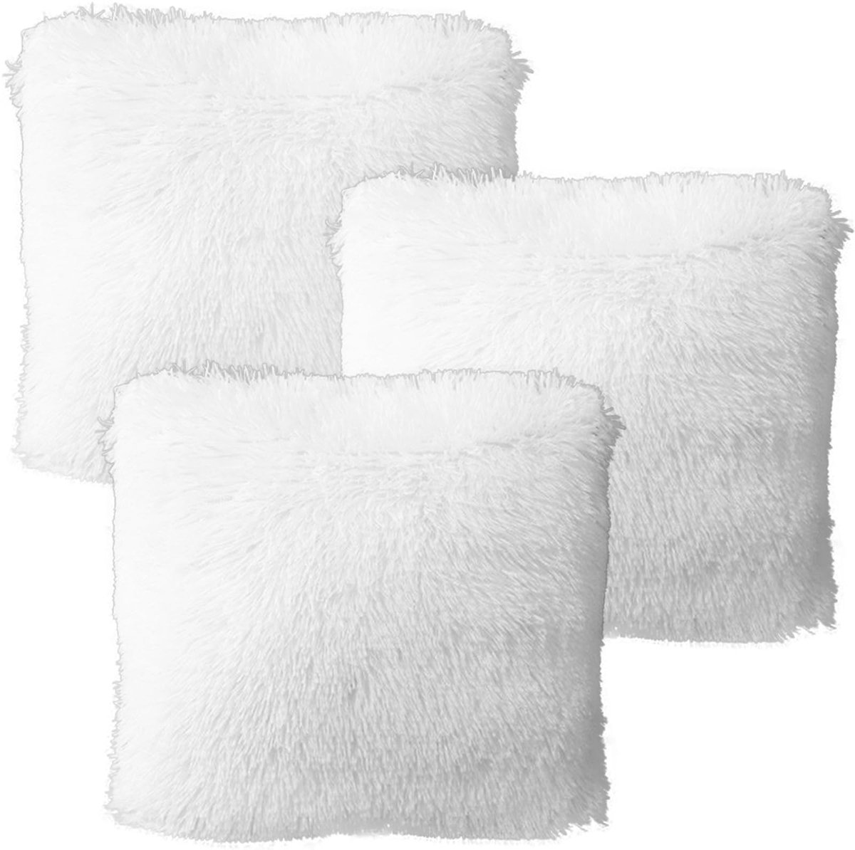 Omgoods- Kussensloop 43x43 cm - Set van 3 - Pluizig Imitatiebont - Zacht en Behaaglijk - Witte Kussenhoezen - Luxe Decoratie - Kussenhoes
