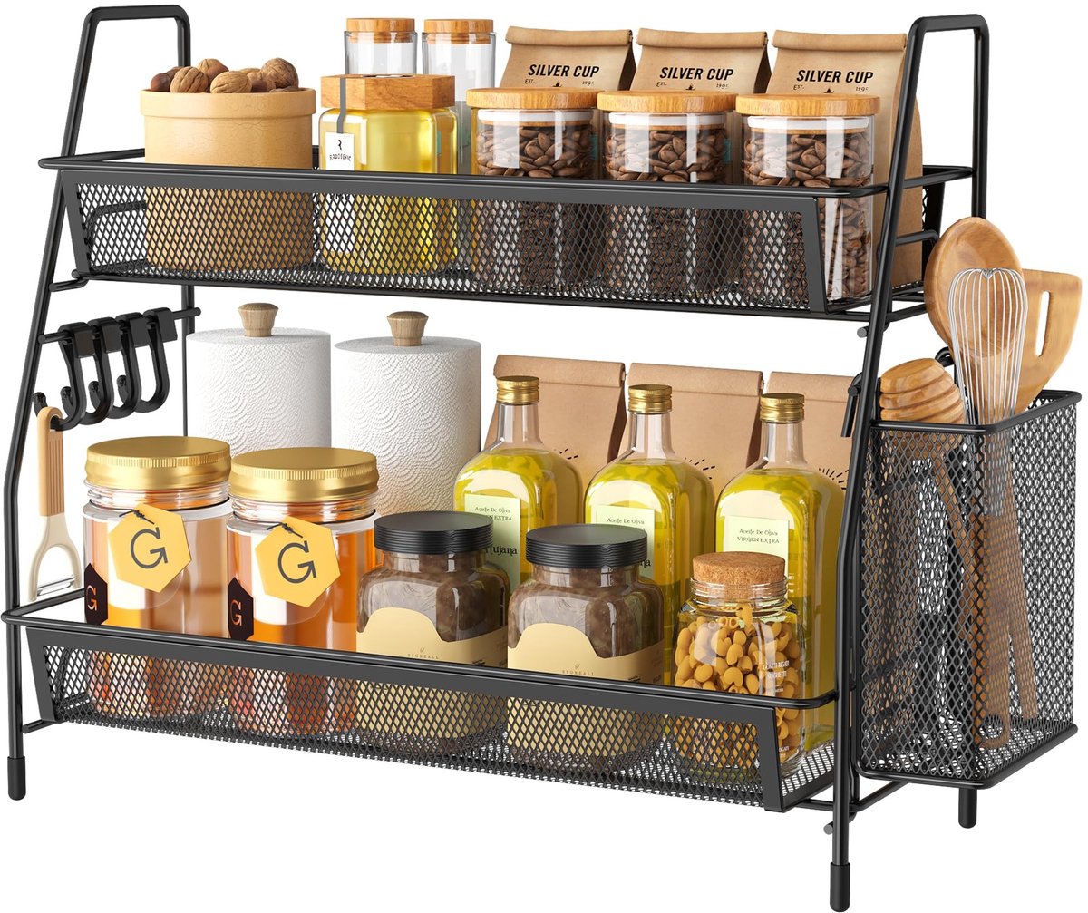 Omgoods - 2-Tier Keuken- en Badkamer Organizer - Zwart Vrijstaand
