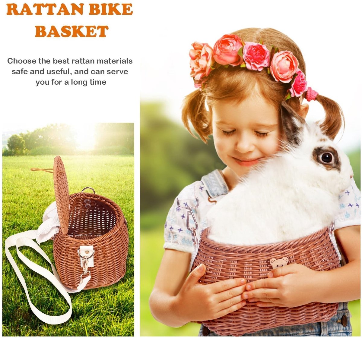 Omgoods - Kinderfietsmand met Deksel, Handgeweven Rotan, Voorstuurmand