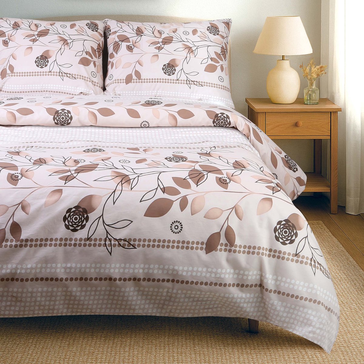 Cottonlove Katoenen Dekbedovertrek Set 140x200cm Bloemen & Stippen
