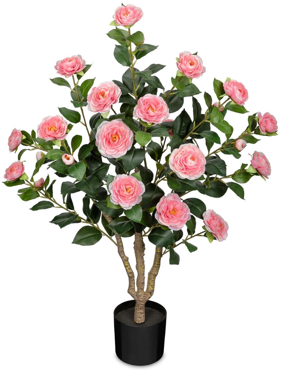 Omgoods - Kunstplanten 90 cm in pot - Camelia Roze Kunstbloemen voor Huisdecoratie