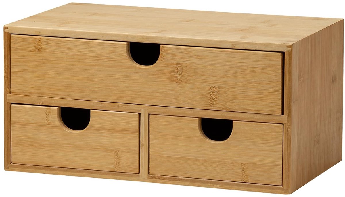 Omgoods - Bureau Organizer met 3 Lades - Houten Opbergdoos voor Kantoor en Thuis